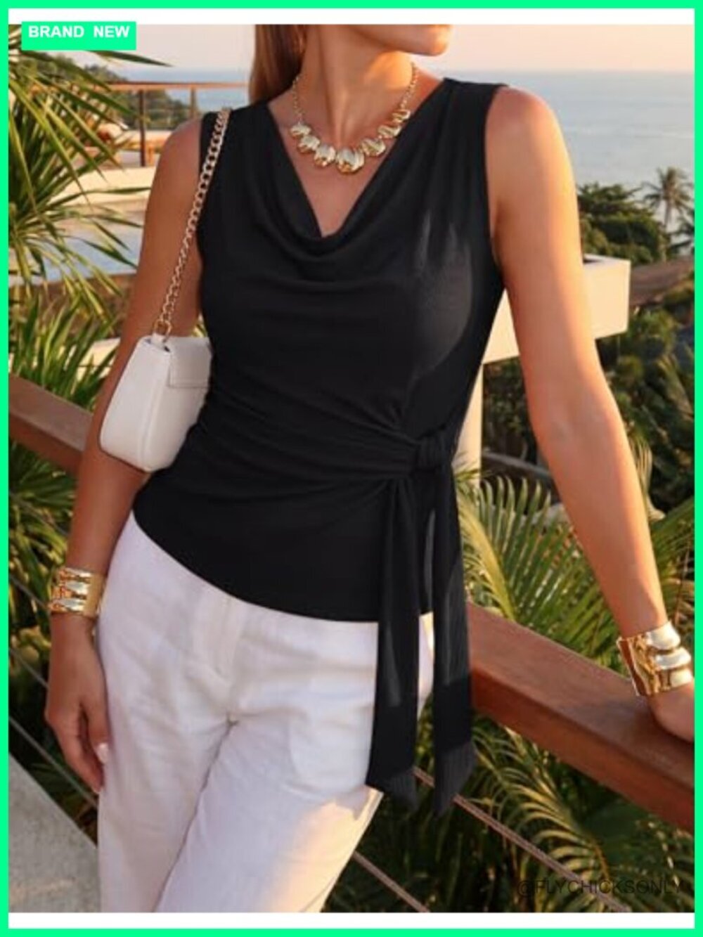 Cowl Neck Sleeveless Tank Top Ribbed Knit Blouse Business Casual Work Tops for - Picture 6 of 7